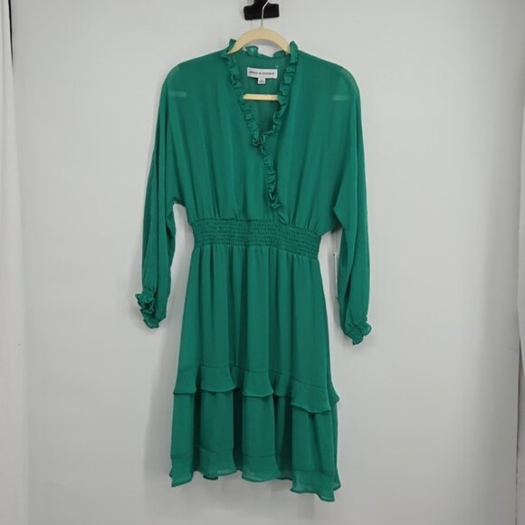 EMMA & MICHELE Womens Ruffle Knee Length Dress Green V Neckline Size Medium - Picture 3 of 11